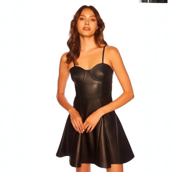 Revolve + Susana Monaco Corset Faux Leather Fit & Flare Minidress Black - Picture 2 of 6